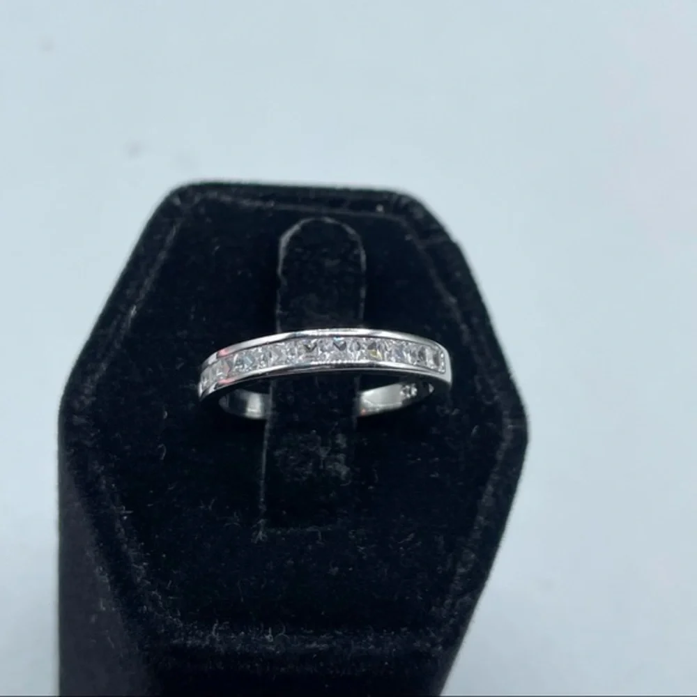 925 Sterling Silver Diamond 2 Band Wedding‎ Ring 6